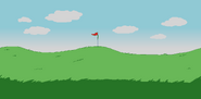 Background #1. Some plains seen out the restaurant windows, with a golf flag.