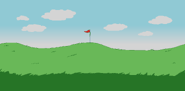 Background #1. Some plains seen out the restaurant windows, with a golf flag.