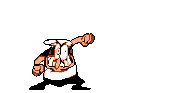 Peppino punching. Seen when attacking the marble blocks during the Pepperman boss battle, when attacking a boss during the Pizzaface/Pizzahead boss fight's third phase, or when releasing the Ghost King from a TV in Pizzascare. Also seen in earlier builds of the game.