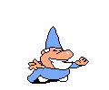 Wizard after the pizza is delivered to him, where he floats in the air happily.