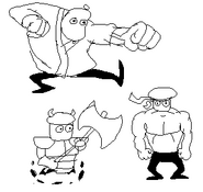 2nd batch of concept art, depicting PTG considering making the toppin warriors medival or monk themed, even having an anthropomorphic buff Mushroom Toppin.