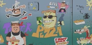 Bg kungfugraffiti.png (102 KB) Slum Chef Tasks background. An alleyway lined with graffiti depicting many things, including a detailed Peppino and a pizza with sunglasses holding a gun.