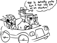 Mr.Stick driving Peppino and Noise somewhere.