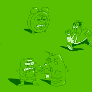 Spr optionsBG 3.png (11 KB) Peppino in the Game settings where he is punching a Pizzaface punching bag and jogging.