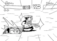 Peppino using a finishing move during a boss fight.