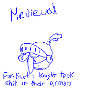 The image above the entrance to the level in Blue Block Land - a drawing of Knight Peppino with a "fun fact" written below it.