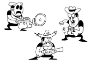Peppino wearing various hats while using the 3 different weapons.