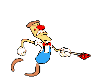 Pizzahead using a flyswatter while dashing.