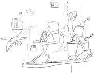 Mr. Stick fighting back against janitorial equipment. This was sent in the PT Discord as an idea for a final boss for Mr. Stick to face.