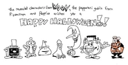 Woon.jpeg (235 KB) The characters from Woon, Pepperoni Goblin and Peppino wishing everyone a Happy Halloween.