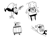PizzaTowerBook 0020 Calque-46.png (302 KB) Sketches of Revolver Peppino, Peppino hitting his head on a ceiling, Barrel Peppino and Peppino sliding down a slope.