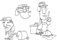 Design merge.png (98 KB) Three concept designs that were made during the creation of Gerome. One being to be a lanky guy with headphones, one being a guy with a vacuum cleaner and a short beard, and one that has a mustache and a beard.