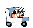 Peppino riding Pizza Car's moving animation.