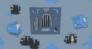 Background #4. Blue dungeon walls with large frozen tomatoes splattered all over them.