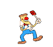 Pizzahead preparing to use a flyswatter.