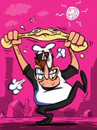 Artwork of Peppino stretching a Cheeseslime in anger.