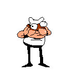 Fake Peppino putting his head back on after throwing it.