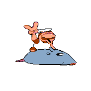 Gustavo & Brick's Super Taunt, showing a peace sign while sitting on Brick. Possibly a reference to the title art of Super Mario World.