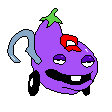 Eggplantmobile preparing to throw a sickle.