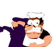 Peppinoselected.gif (102 KB) Peppino fearfully raising his hands when selected in the character select screen.