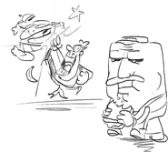 Geromelunchbreak.png (145 KB) Concept art of Gerome on a lunch break eating a sandwich, while Peppino attacks a Swedish Monkey.