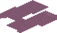 An unused level decoration, being ruined purple walls.