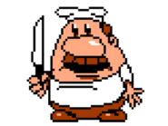 Gustavo holding a knife. May be a nod to his catchphrase: “I’m going to kill you”, which McPig jokingly stated was his catchphrase.