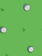 Level gate background. Grass with golf balls.