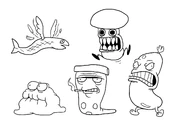 Concept art of Weenie, as well as various other enemies.