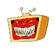 The Noise's "multiple of ten" hurt TV animation number 3, depicting a red monstrous person talking with sharp teeth, similar to Peppino's second hurt HUD screen.