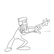 Pizzahead throwing an object.