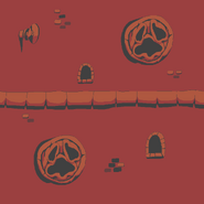 Background #3. Dark red dungeon walls with tormented looking pizzas all over them.