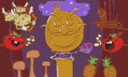 Bg pizzafacefinalhallway 0.png (73 KB) Staff Only Chef Tasks background. A stageplay with a Pizzaface statue, wooden cutouts with drawings of cheese, tomatoes, mushrooms, pineapples, and sausage hanging on ropes.