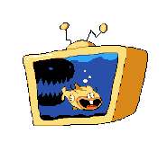 The Noise's HUD when jumping in Piraneapple-infested water, depicting him as a small fish about to be chomped by another, larger fish.