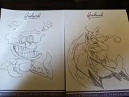 Concept art showing Peppino in a shirt and tie, as well as a completely distraught Noise.