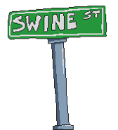 Street sign, that has "Swine st" text on it.