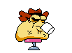 Vigilante drinking from a cup in Noisette's Cafe when approached.