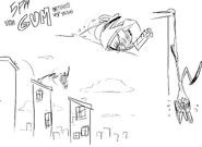 Mr. Stick having gum under his shoe at 5 pm