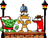 Pencer, Weenie, and Pizza Box Goblin singing Christmas carols.
