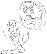 Pizzahead pleading Pizzaface for mercy.