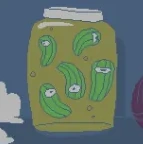 A glass of Pickles in the background art of R-R-Freezerator.
