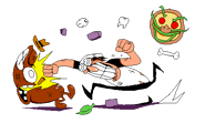 Get screwed fIergIe.png (13 KB) Peppino hitting a Weenie while Pizzaface watches him from afar, seen on the Steam page.