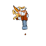 The Noise shooting downwards with his Gatling Gun before doing a body slam.