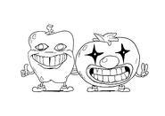 Concept art of Clownmato alongside Pepperman.
