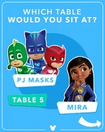 The PJ Masks shown with the titular character of Disney's Mira, Royal Detective.