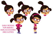 Early designs for Amaya's hair accessories and clothes
