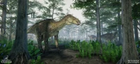 A herd of Iguanodon in a misty wetland, as seen in the April 2021 Devlog.