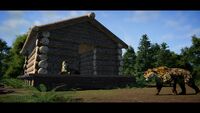 Multiple Smilodon fatalis around a Modular Structure.