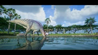 A Cosmic Lambeosaurus drinking from a body of water.