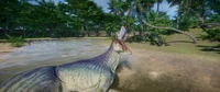 A Cosmic Lambeosaurus resting in a body of water.
